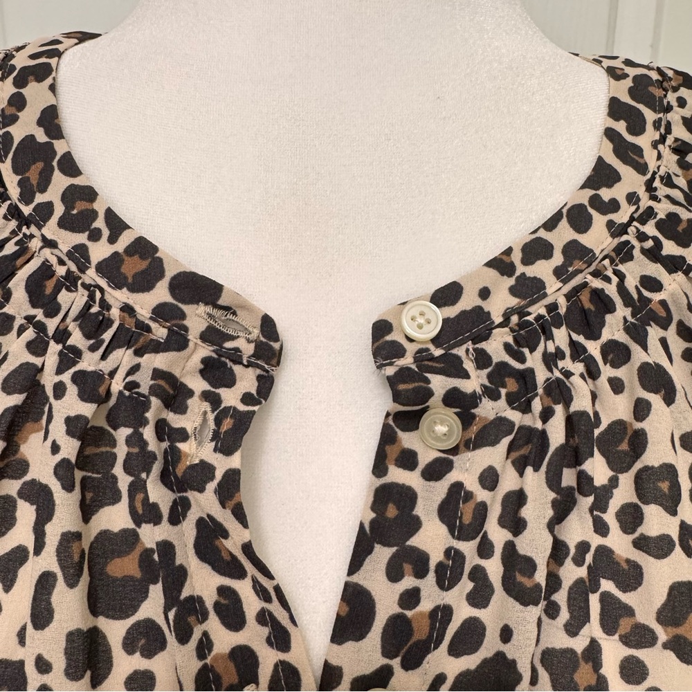 LOFT Leopard Print Collarless Button Down Blouse … - image 4